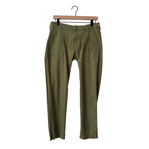 Frank & Eileen Blackrock Pants Women Size 6 Olive Green Raw Hem‎ Utility Cotton